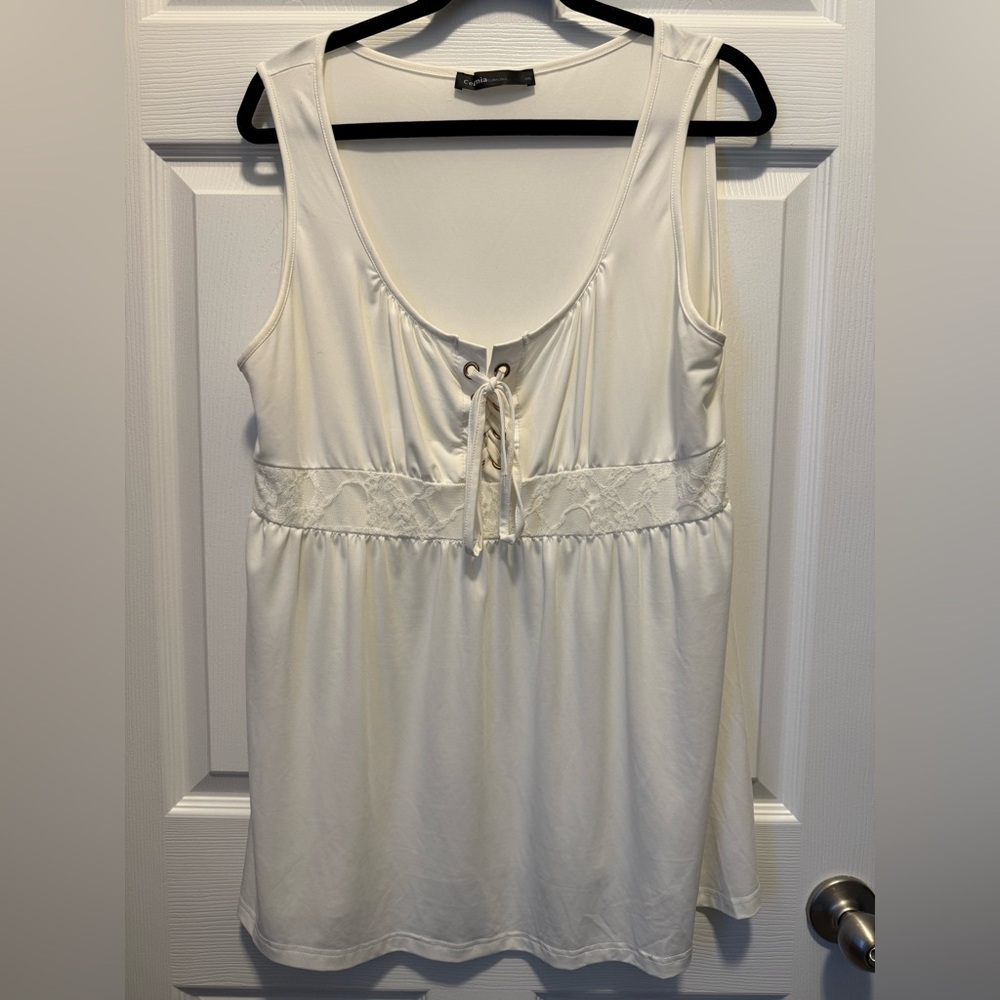 Celmia Elegant Lace-Trimmed sleeveless blouse 2X